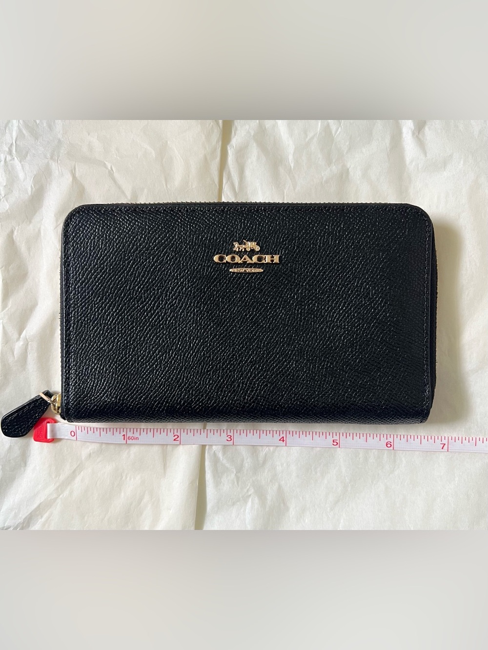 Coach Black Crossgrain Pebble Leather Zip Around Wallet with Gold Hardware - Picture 9 of 9